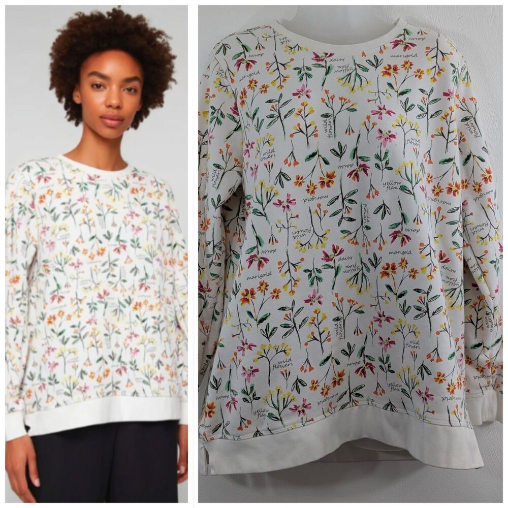Lands End Floral Print Long Sleeve Pullover Sweatshirt Closet Favorite